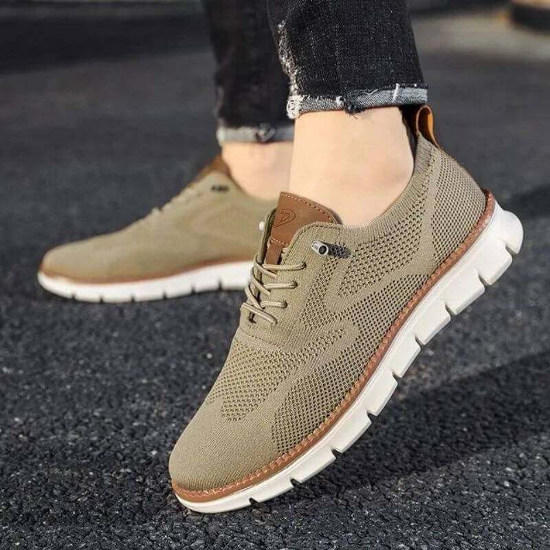 Glide Smart-Casual Knit Trainers Anti-Odour Office Comfort Khaki