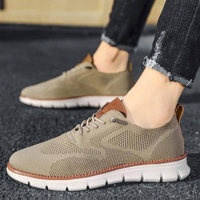 Glide Smart-Casual Knit Trainers Anti-Odour Office Comfort Khaki