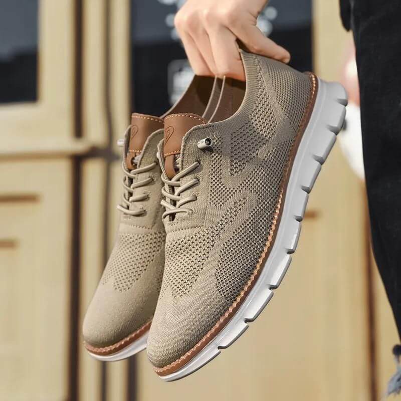 Glide Smart-Casual Knit Trainers Anti-Odour Office Comfort Khaki